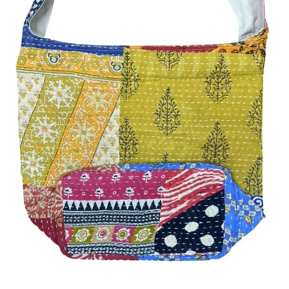 Kantha Patchwork Crossbody Hobo Shoulder Bag - 14” x 10.5” x 5.5” - Picture 6 of 6